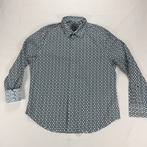 Robert‎ Graham Button Up Shirt Geometric Hex Print Blue White XL Long Sleeve